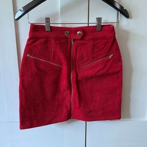 Red corduroy button skirt